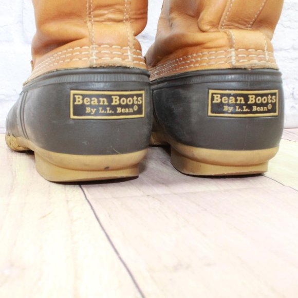 LL Bean Brown Leather Front Zip Waterproof Insulated Ankle Duck Boots Size 9 - Picture 10 of 10